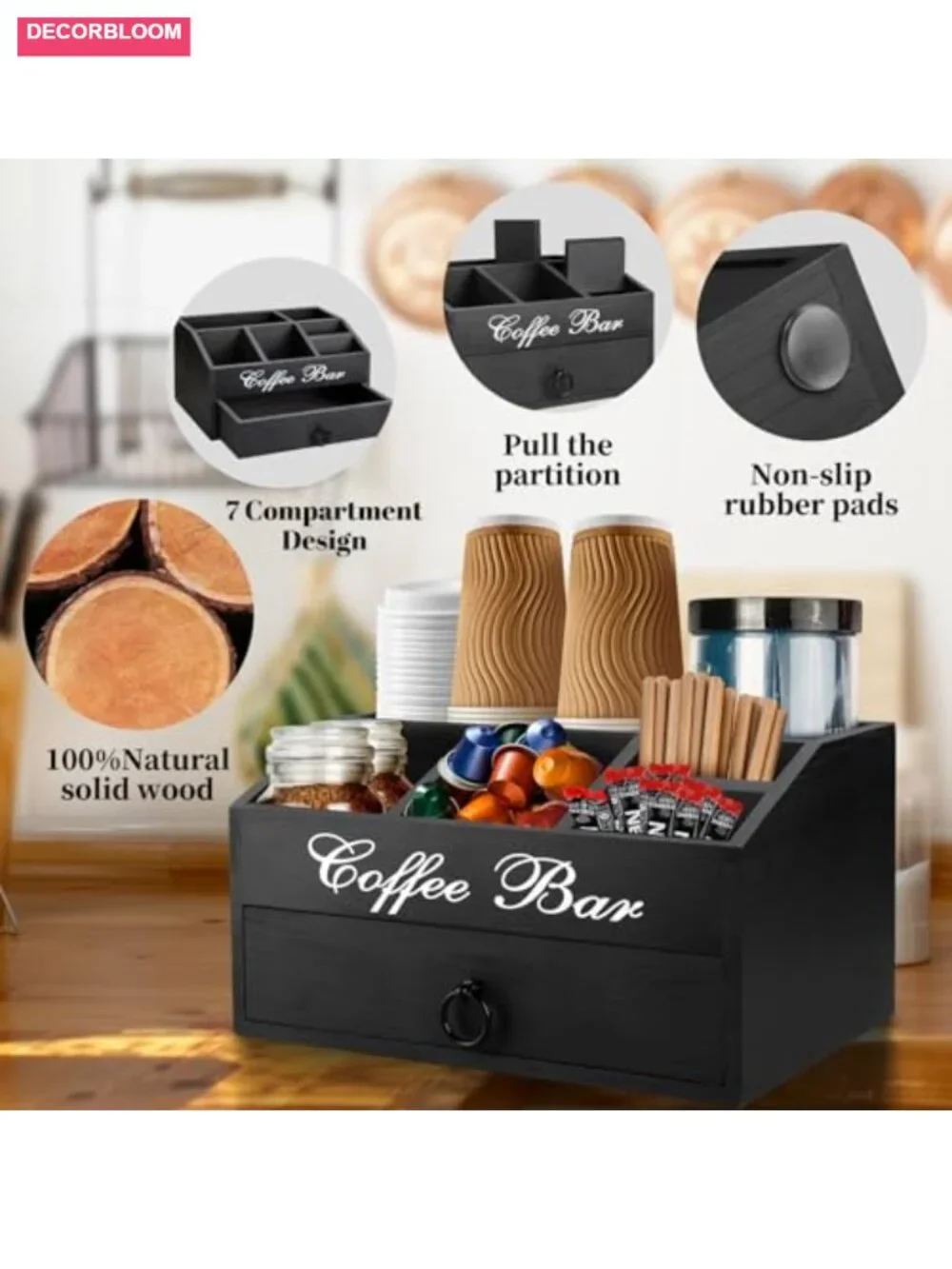 Farmhouse Coffee Station Organizer Pods Holder with Drawer